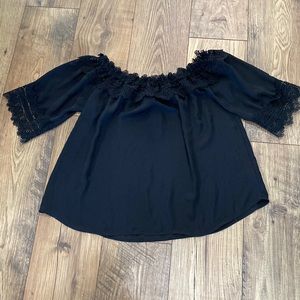 A. Byer Junior's Lace Off Shoulder Top Large